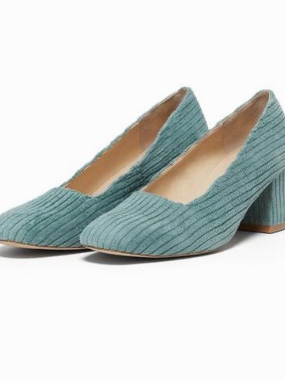 Miista Teal Ribbed Block Heel Pump